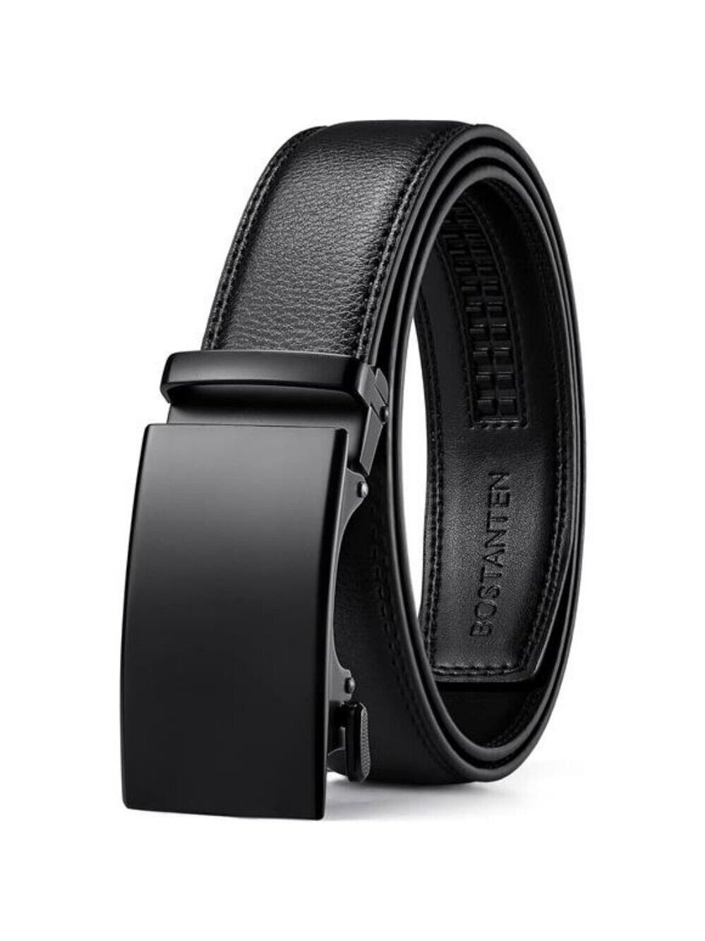 Mens leather ratchet belt adjustable dress belt casual slide buckle trim fit
